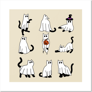 Cute Ghost Cat Funny Halloween Black Cat Posters and Art